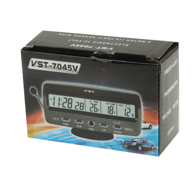เครื่องวัดอุณหภูมิดิจิตอลในรถยนต์ LCD ขนาด 3.6 นิ้วพร้อมเวลา / วันที่ / สัปดาห์ / นาฬิกาปลุก / จอแสดงผลแรงดันแบตเตอรี่ในรถยนต์ที่จัดเก็บ, 3.6 inch Digital Thermometer