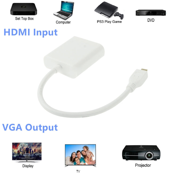 สายเคเบิลอะแดปเตอร์วิดีโอไมโคร HDMI ชายกับหญิง VGA ขนาด 22 ซม. รองรับ Full HD 1080P, Micro HDMI Male to VGA Female