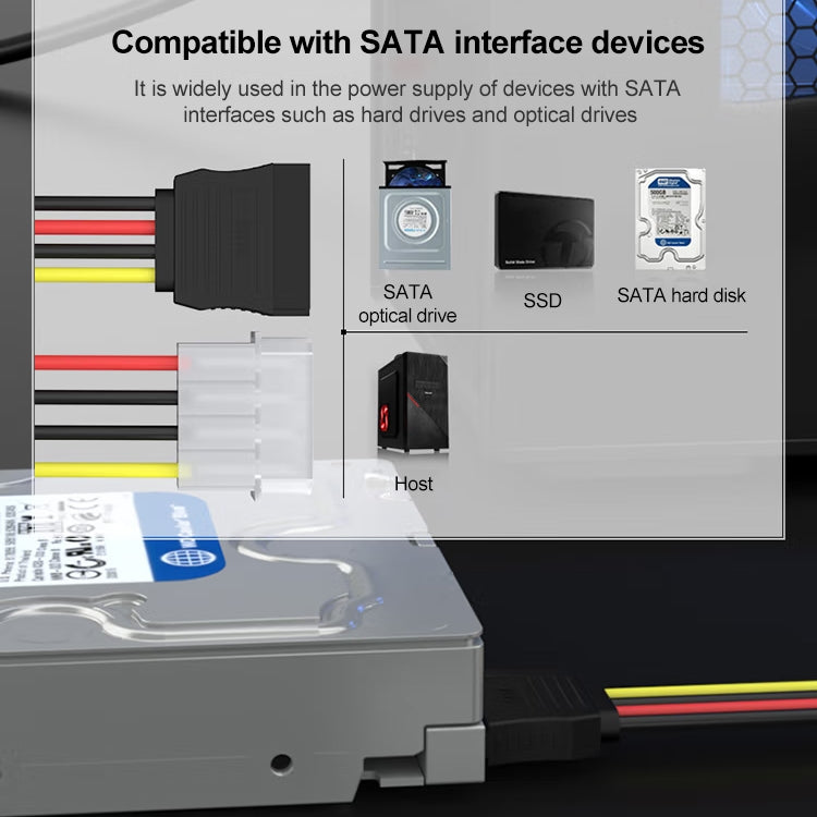 อะแดปเตอร์สายไฟ IDE 4 พินเป็น Serial ATA SATA (15 ซม.) วัสดุ: Al + Mg, 4 PIN IDE to SATA