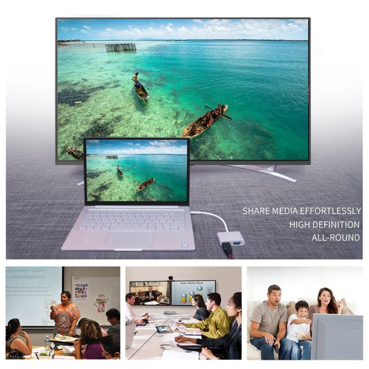 2 in 1 VGA และ HDMI Female เป็น USB-C / Type-C Male Hub Splitter Adapter, VGA+HDMI