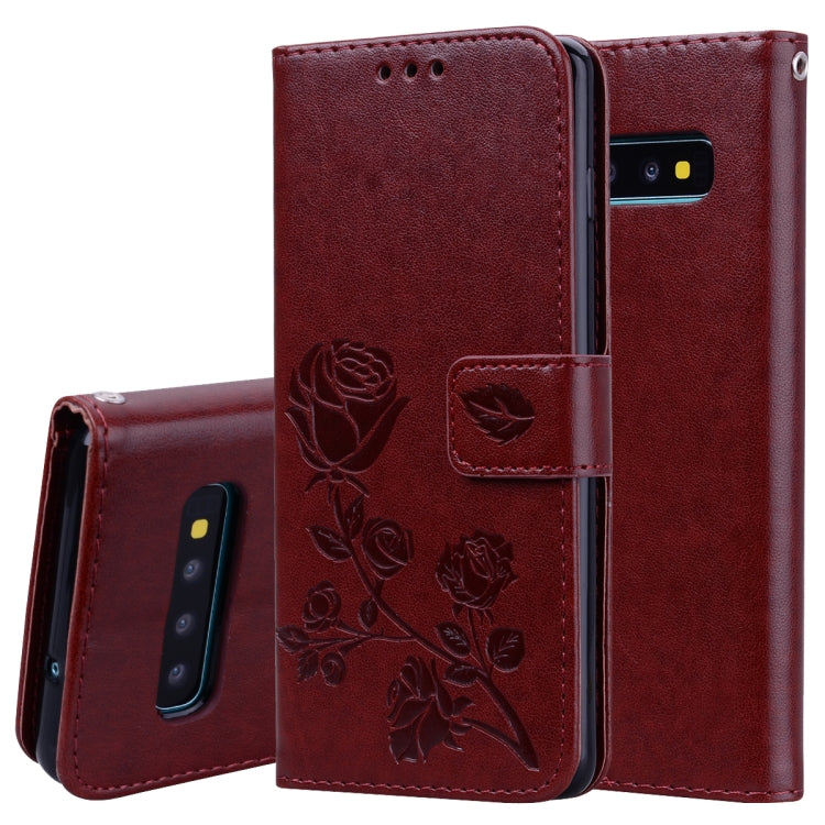 ซองหนัง PU แบบพลิกแนวนอนลายดอกกุหลาบสำหรับ Galaxy S10 Plus พร้อมตัวยึดและช่องเสียบการ์ดและกระเป๋าสตางค์, For Samsung Galaxy S10 Plus