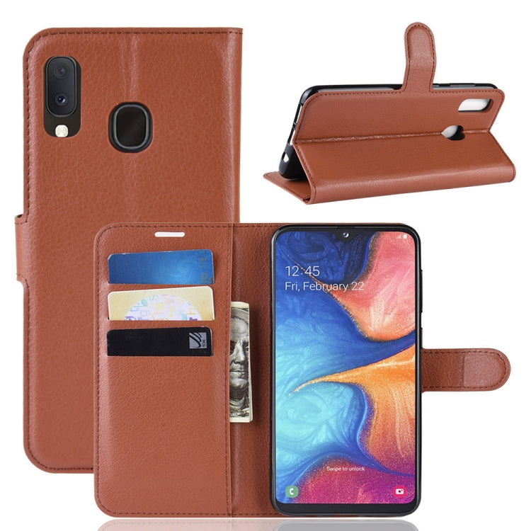 เคสหนังพลิกแนวนอนเนื้อลิ้นจี่สำหรับ Galaxy A20e พร้อมกระเป๋าสตางค์และที่ใส่และช่องเสียบการ์ด, For Galaxy A20e