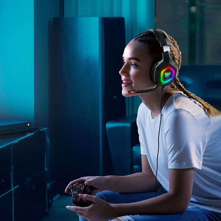 ONIKUMA K10 เกมคอมพิวเตอร์ชุดหูฟังแบบมีสายพร้อมไฟ LED RGB, K10