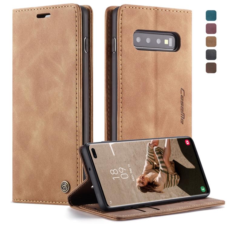 CaseMe-013 ซองหนังพลิกแนวนอน Retro Frosted มัลติฟังก์ชั่นสำหรับ Galaxy S10 Plus พร้อมช่องเสียบการ์ดและที่วางและกระเป๋าสตางค์, For Galaxy S10 Plus
