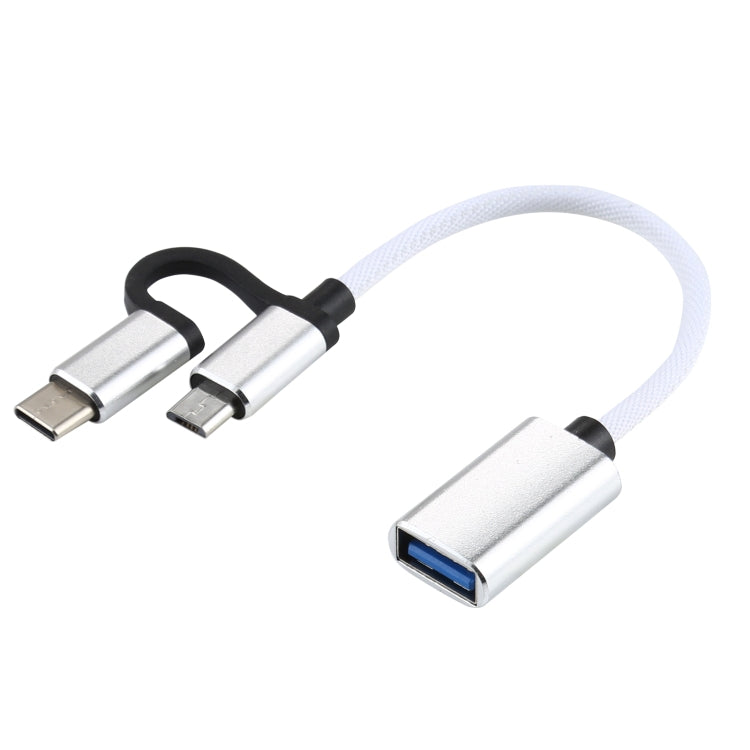 USB 3.0 ตัวเมียเป็น Micro USB USB-C / Type-C การชาร์จตัวผู้ + การส่งผ่านสายเคเบิลอะแดปเตอร์ถักไนลอน OTG ความยาวสายเคเบิล: 11 ซม., Micro USB Black, Micro USB Blue, Micro USB Red, Micro USB Silver, Micro USB White