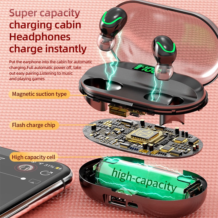 T2 Bluetooth 5.0 TWS Touch Digital Display หูฟังบลูทูธไร้สาย True พร้อมกล่องชาร์จ, T2 (Black), T2 (Red), T2 (White)
