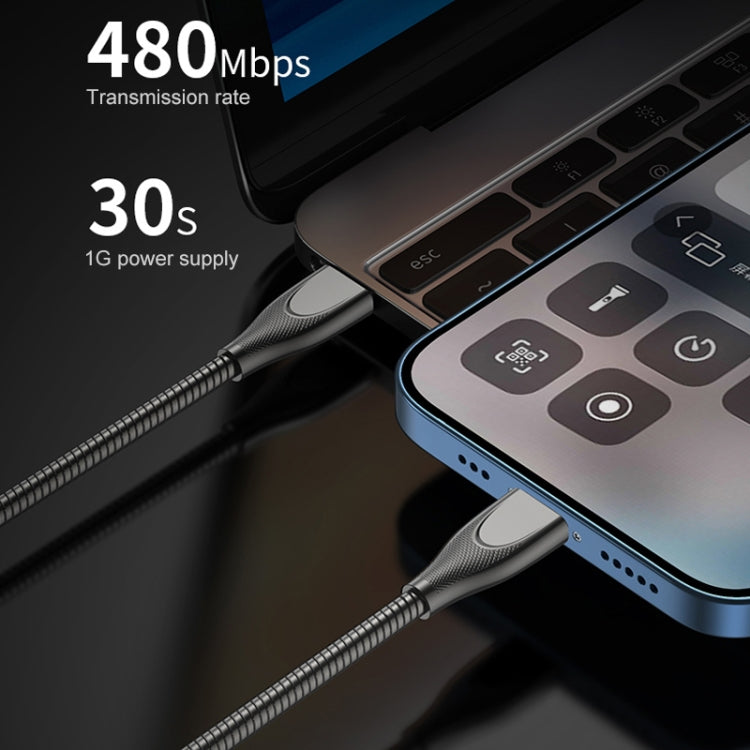 ADC009 USB เป็น USB-C / Type-C ท่อโลหะผสมสังกะสีสายชาร์จข้อมูลได้อย่างรวดเร็ว, ความยาวสายเคเบิล: 1 ม., USB to USB-C / Type-C
