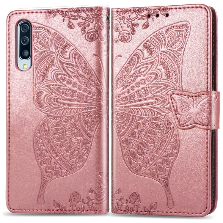 ผีเสื้อรักดอกไม้ลายนูนซองหนังพลิกแนวนอนสำหรับ Galaxy A50 พร้อมตัวยึดและช่องเสียบการ์ดและกระเป๋าสตางค์และเชือกเส้นเล็ก, For Galaxy A50