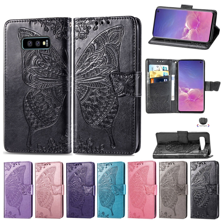 ผีเสื้อรักดอกไม้ลายนูนซองหนังพลิกแนวนอนสำหรับ Galaxy S10e พร้อมตัวยึดและช่องเสียบการ์ดและกระเป๋าสตางค์และเชือกเส้นเล็ก, For Galaxy S10e