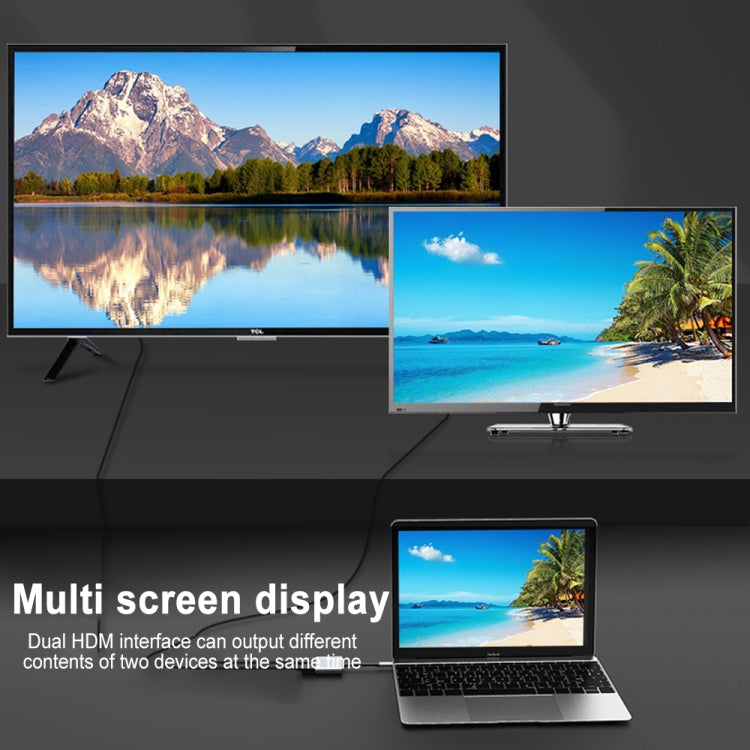 มัลติฟังก์ชั่น 2 in 1 USB-C / Type-C ถึง Dual HDMI HUB Docking Station