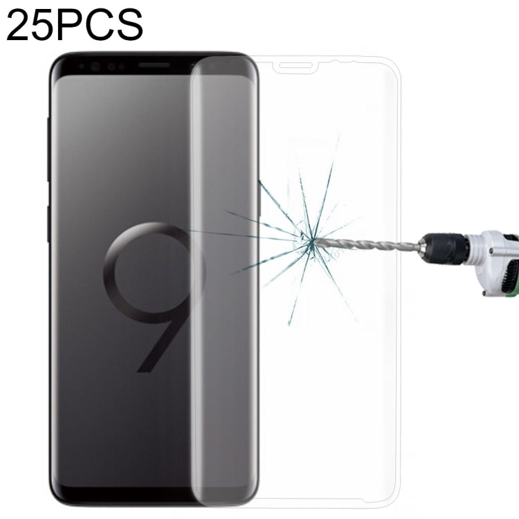25 ชิ้นสำหรับ Galaxy S9 พลัส 9H ความแข็งพื้นผิว 3D ขอบโค้งป้องกันรอยขีดข่วนแบบเต็มหน้าจอ HD กระจกนิรภัยป้องกันหน้าจอ, For Galaxy S9 Plus