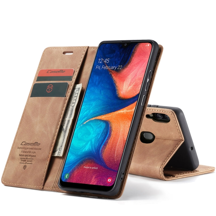 CaseMe-013 ซองหนังพลิกแนวนอน Retro Frosted มัลติฟังก์ชั่นสำหรับ Galaxy A20 / A30 พร้อมช่องเสียบการ์ดและที่วางและกระเป๋าสตางค์, For Galaxy A20 / A30