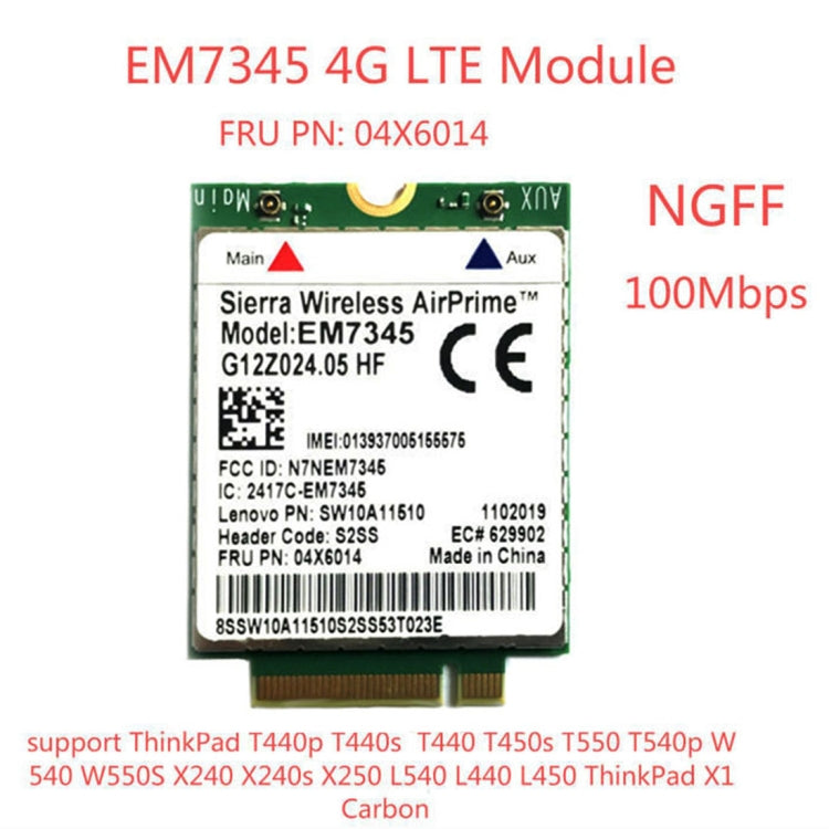 EM7345 4G โมดูล NGFF M.2 WWAN การ์ด 04x6014 4G LTE/HSPA + 42Mbps การ์ดสำหรับ Lenovo IBM/ThinkPad T450/X240, EM7345