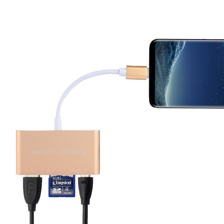 5 in 1 Micro SD + SD + USB 3.0 + USB 2.0 + พอร์ต Micro USB เป็น USB-C / Type-C OTG COMBO Adapter Card Reader สำหรับแท็บเล็ต สมาร์ทโฟน พีซี, 5 in 1(Silver), 5 in 1(Gold)