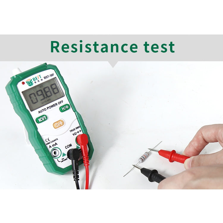 BEST BST-58F มัลติมิเตอร์แบบอัตโนมัติเต็มรูปแบบโดยไม่มี Shift การระบุอัจฉริยะมัลติมิเตอร์แบบดิจิตอลในครัวเรือนเครื่องมือไฟฟ้าขนาดเล็ก