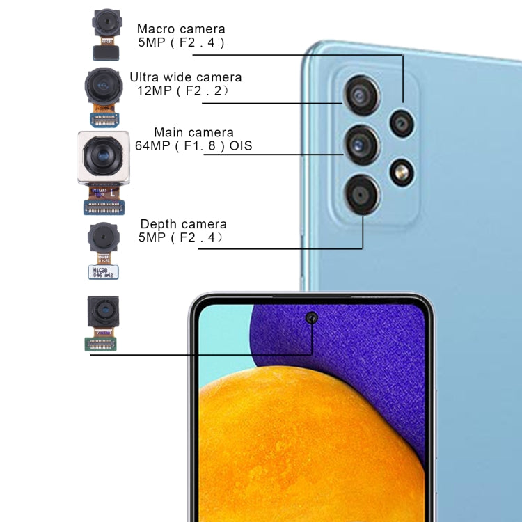 สำหรับ Samsung Galaxy A52 SM-A525 ชุดกล้องเดิม (ความลึก + มาโคร + กว้าง + กล้องหลัก + กล้องหน้า), For Samsung Galaxy A52 (Original)