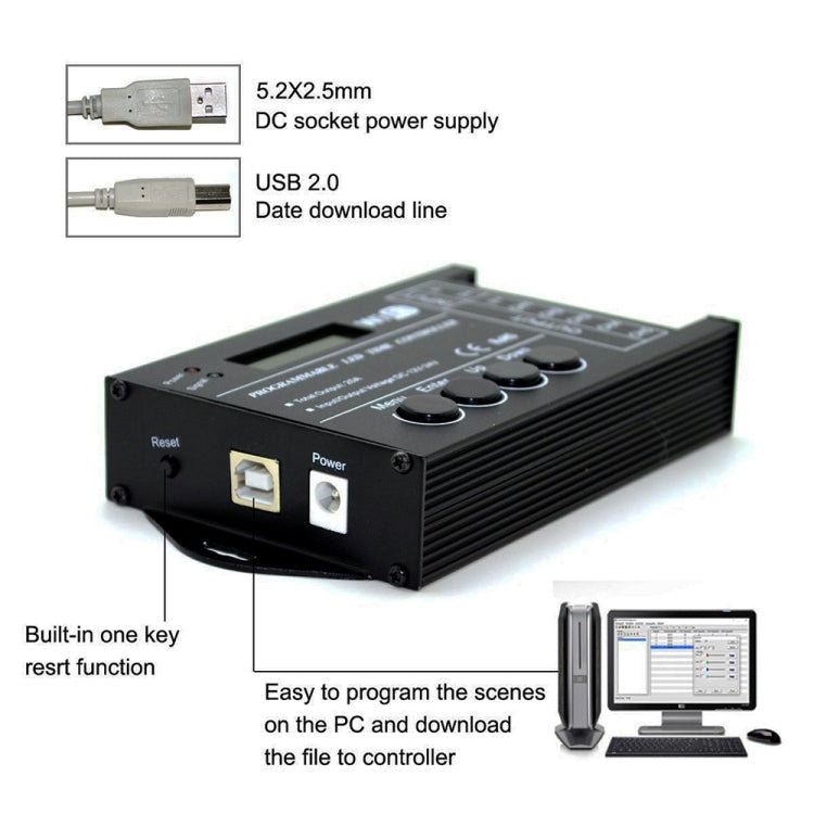 TC421 20A WiFi โปรแกรม 5CH RGB LED ตัวควบคุมเวลาสำหรับพิพิธภัณฑ์สัตว์น้ำ, ถังปลา, การเจริญเติบโตของพืช, DC 12-24V