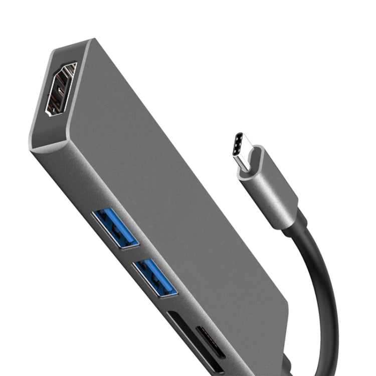 5 in 1 Type-c ถึง HDMI + 2 x USB 3.0 + ช่องเสียบการ์ด SD / TF อะแดปเตอร์ HUB, HDMI + 2 x USB 3.0 + SD / TF Card Slot