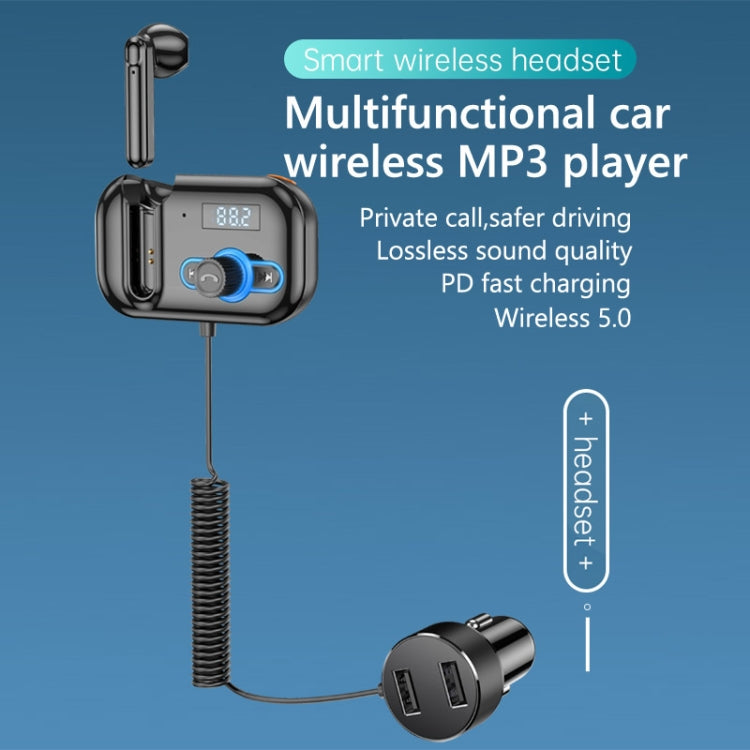 T2 เครื่องส่งสัญญาณ FM ชุดหูฟังแฮนด์ฟรีหูฟังเครื่องเล่น MP3 โทรส่วนตัว USB PD ตัวรับสัญญาณเสียงชาร์จเร็ว, T2