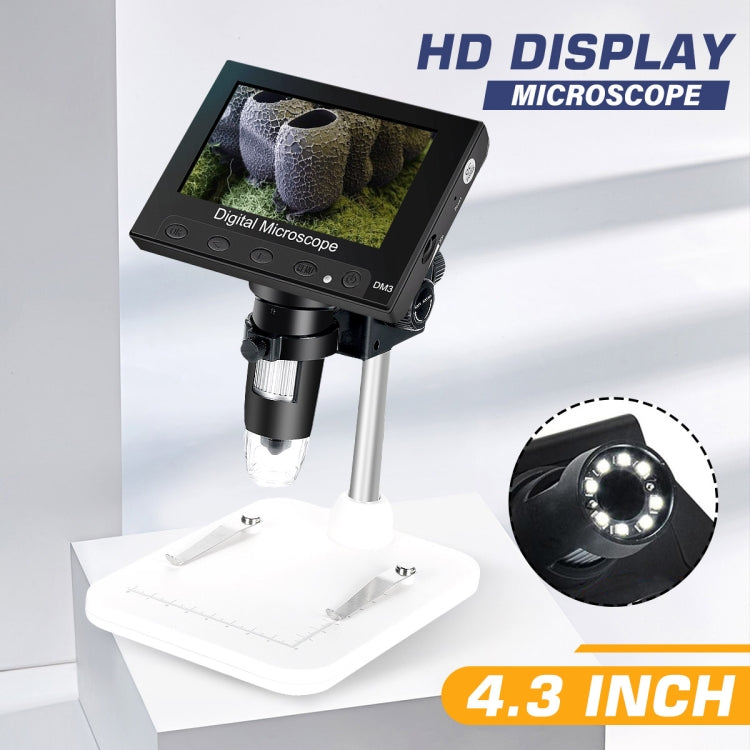 DM4 4.3 นิ้ว LCD ไมโครสโคปแบบดิจิตอลพร้อมการบันทึกและขาตั้ง, HD, 720P, 1000X ซูม
