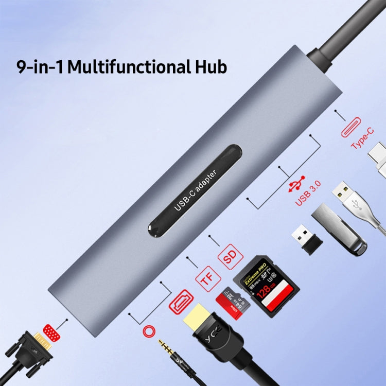 V161B 9-in-1 Type-C ถึง HD / VGA / USB3.0 / SD / 3.5 มม. เสียง / เครื่องอ่านการ์ด TF HUB, V161B