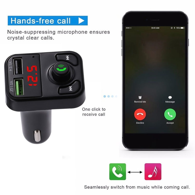 X3 ไร้สาย 5.0 ชุดแฮนด์ฟรี FM เครื่องรับสัญญาณเสียงไร้สายเครื่องส่งสัญญาณ MP3 Player Dual USB Digital Fast Charger, X3