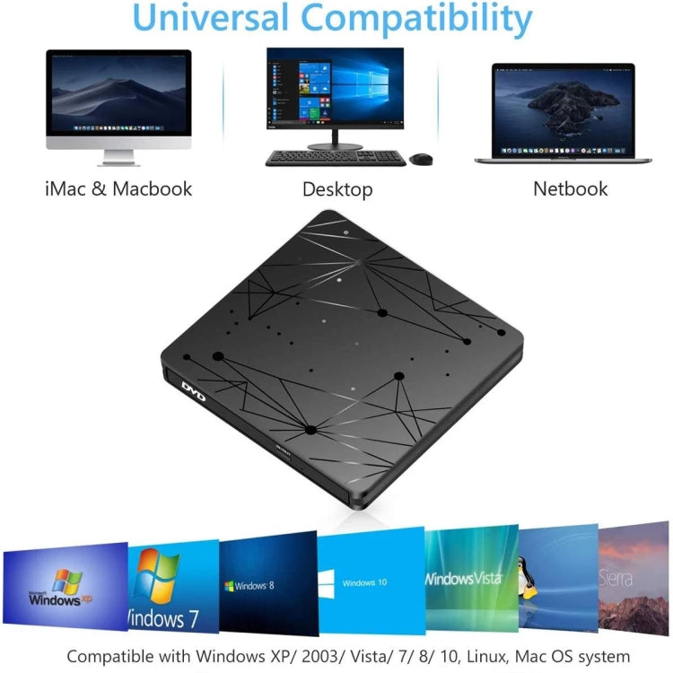 ภายนอก USB 3.0 เครื่องอ่าน DVD RW แบบพกพาเครื่องอ่านออปติคัลไดรฟ์