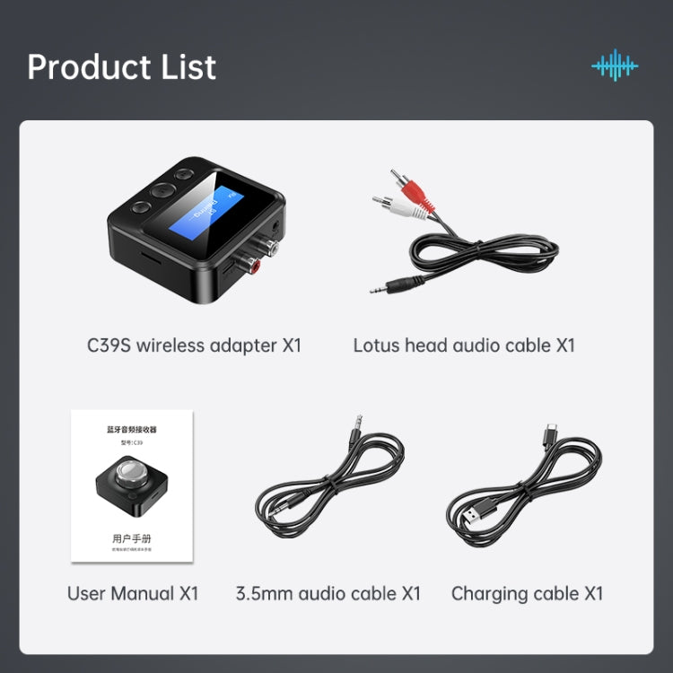 C39S ตัวรับสัญญาณบลูทูธเครื่องส่งสัญญาณลำโพง RCA ถึงอะแดปเตอร์เสียงไร้สายขนาด 3.5 มม, C39S