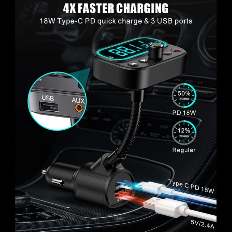 T67 บลูทูธ 5.0 รถ MP3 เครื่องเล่นเพลง FM Modulator เครื่องส่งสัญญาณไร้สายอะแดปเตอร์ AUX แฮนด์ฟรี, T67