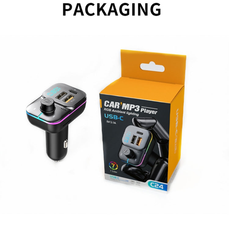 C24 รถบลูทูธ MP3 Player Fast CHARGING FM Transmitter แฮนด์ฟรีไร้สาย, C24