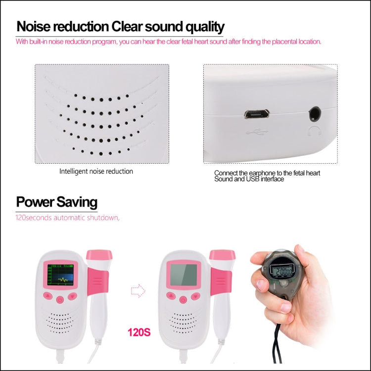 RZ-100S9 LED Doppler ทารกในครรภ์ Ultrasound เสียง Baby Heartbeat เครื่องตรวจจับดิจิตอลก่อนคลอดกระเป๋า Doppler ทารกในครรภ์ Stethoscope, RZ-100S9