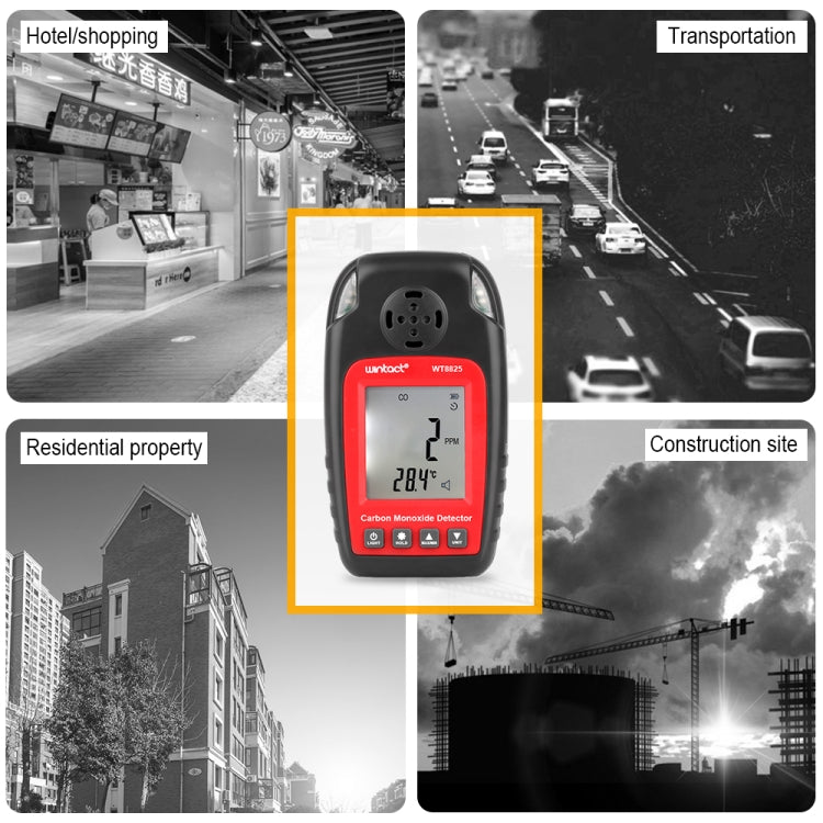 WINTACT WT8825 เครื่องตรวจจับคาร์บอนมอนอกไซด์อิสระ CO Gas Sensor คำเตือนความไวสูง Poisoning Alarm Detector, WT8825