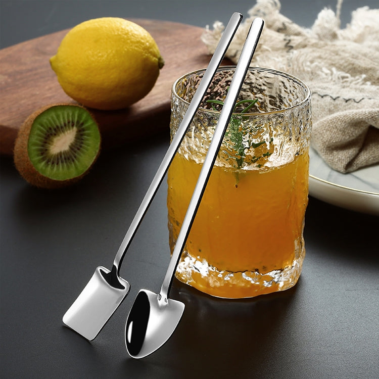 2 ชิ้นช้อนสแตนเลสช้อนกาแฟสร้างสรรค์บาร์ช้อนน้ำแข็งชุบทองช้อนกวนยาว, Round Spoon Gold