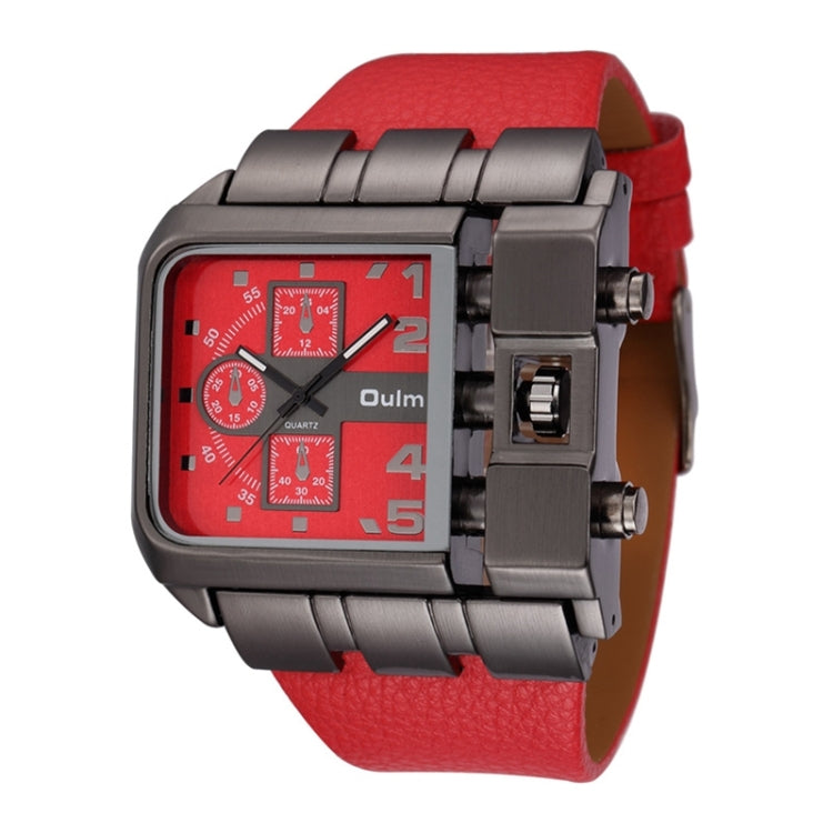 Oulm 3364 Men Square Dial เข็มขัดหนังนาฬิกาควอทซ์, 3364 Black, 3364 White, 3364 Coffee, 3364 Blue, 3364 Red