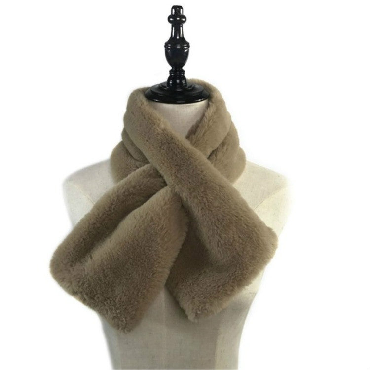 ผู้หญิงฤดูหนาว Thicken Plush Faux กระต่ายขนสัตว์ผ้าพันคอสีทึบอุ่น Neckerchief, 96 x 15cm
