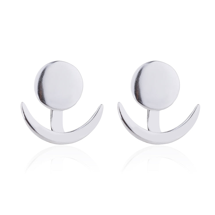 อินเทรนด์ Crescent Moon น่ารักหูแจ็คเก็ตเรขาคณิตต่างหูสตั๊ดกลมสำหรับผู้หญิง, Silver
