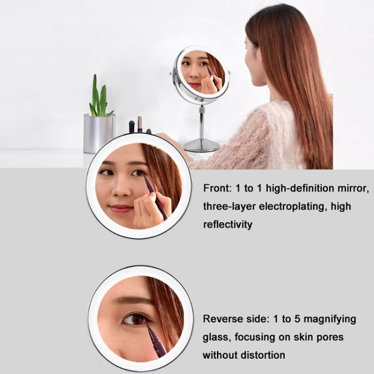 เดสก์ท็อป Double-SidedRound LED กระจกแต่งหน้าส่องสว่างกระจกขยายแบบยกได้, Plane + 3 Times Magnification(7-inch Battery Model), Plane + 5 Times Magnification(7-inch Battery Model), Plane + 7 Times Magnification(7-inch Battery Model)