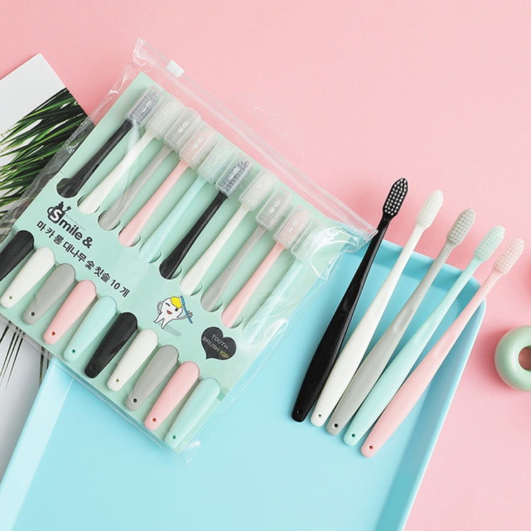 10 in 1 ครัวเรือน Macaron Bamboo Charcoal ผู้ใหญ่ไอศกรีมแปรงสีฟันผมนุ่ม