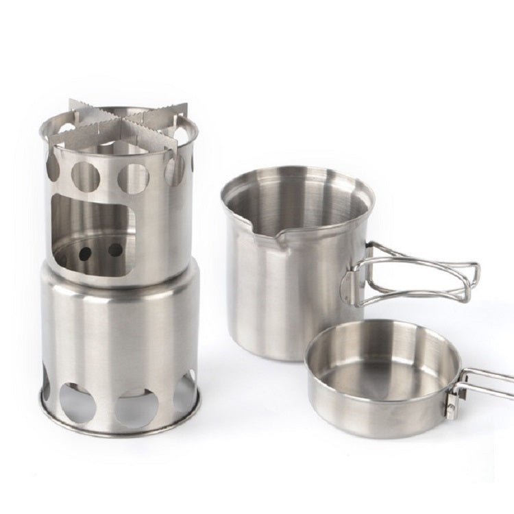 เตาสแตนเลสกลางแจ้งกันลมแบบพกพาชุดเตาย่างแคมป์ปิ้ง, Wood Stove, Stove Set+Wood Stove