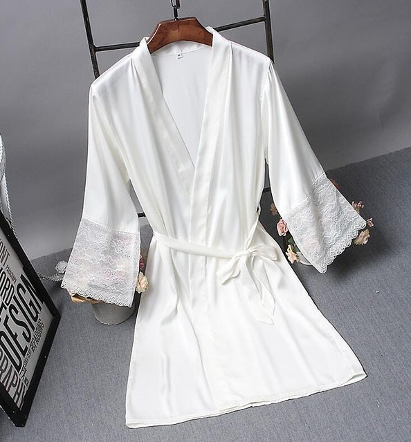 Robes ชุดนอนหรูหราเซ็กซี่ลูกไม้ผู้หญิง Dressing ชุดกิโมโนผ้าไหม Robe, XL, XXL, M, L
