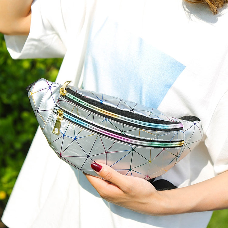 รูปแบบเลเซอร์ PU หนังเอวกระเป๋าผู้หญิง Fanny Pack กระเป๋าสะพายไหล่เดี่ยว, Double Zipper Rhombus (Black ), Double Zipper Rhombus (Pink), Double Zipper Rhombus (Sliver)
