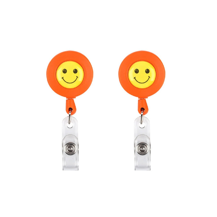 2 ชิ้น ID ง่ายต่อการดึงหัวเข็มขัดผู้ถือใบหน้ายิ้มแท็กชื่อบัตรที่สำคัญตราผู้ถือพับเก็บได้