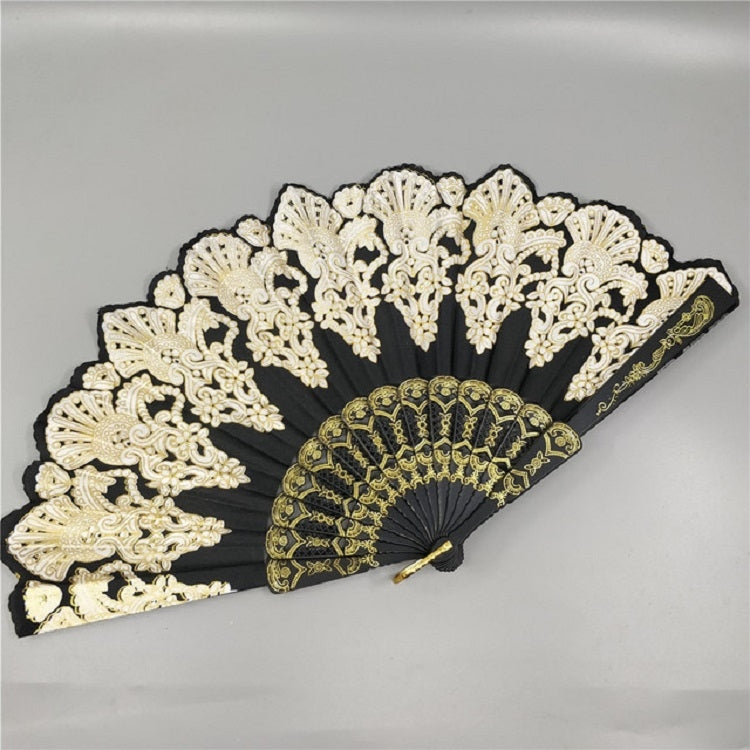 สเปนสไตล์พัดลมพับพลาสติกนกยูงลูกไม้พัดลมสุภาพสตรีเต้นรำ Gilding พัดลม, 23x42cm