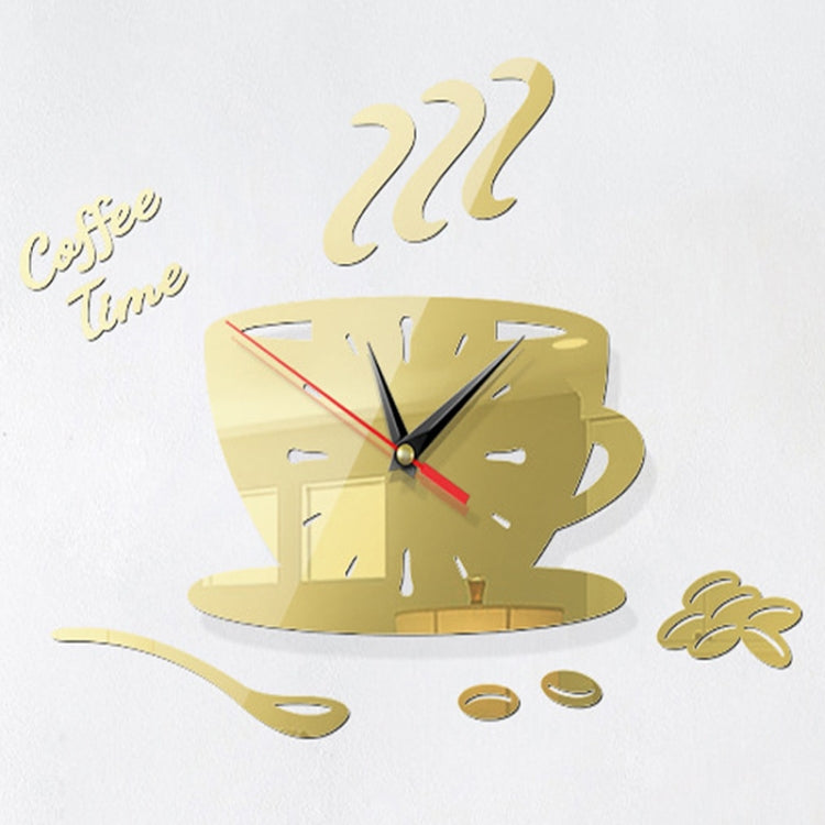 2 ชุด DIY 3D สเตอริโอตกแต่งกาแฟแฟชั่นนาฬิกากระจกอะคริลิคสติ๊กเกอร์ติดผนังนาฬิกากาแฟ