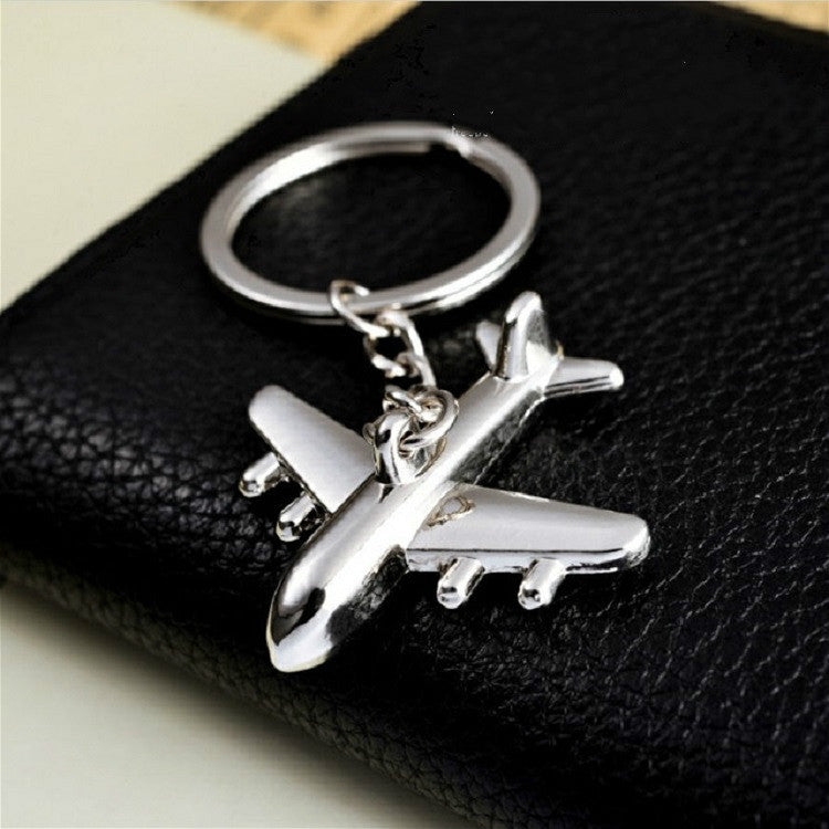 2 ชิ้นสร้างสรรค์เครื่องบินสเตอริโอโลหะพวงกุญแจกระเป๋าจี้ของที่ระลึก, Silver Small Plane