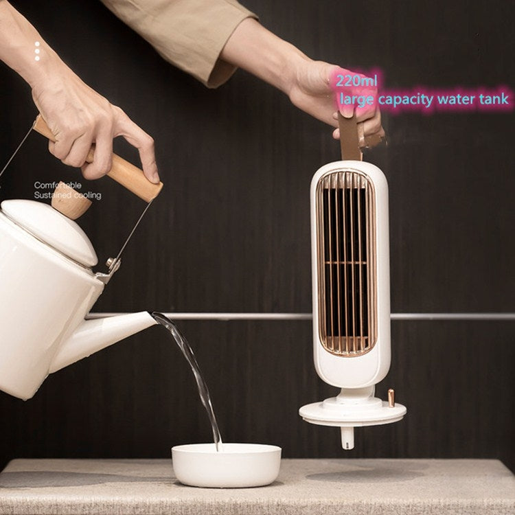 Retro ความชื้นพัดลมทาวเวอร์ USB Leafless Fan Water Cooling สเปรย์ความชื้นพัดลมตั้งโต๊ะ Cooler