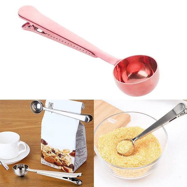 5PCS มัลติฟังก์ชั่ครัวตักกาแฟพร้อมคลิปสแตนเลสสตีลชากาแฟวัดถ้วยกาแฟ Scoop, Coffee Scoop(Silver), Coffee Scoop(Gold), Coffee Scoop(Black), Coffee Scoop(Rose Gold)