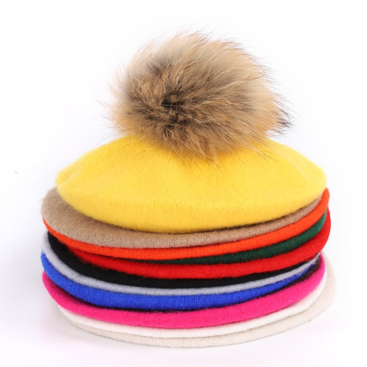 ผู้หญิง Retro ตุ๊กตา Ball Beret หมวกหมวกแคชเมียร์หลวม, One Size