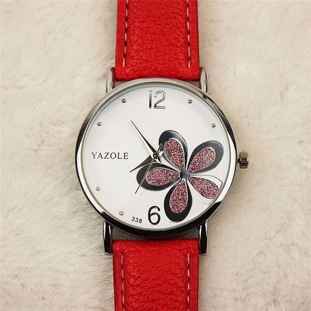 YAZOLE นาฬิกาควอทซ์ลายโคลเวอร์สี่ใบสไตล์ OL สุภาพสตรี