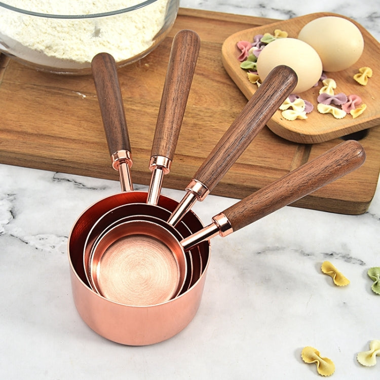 วอลนัทจับครัวชุบทองแดงเครื่องมืออบชุดวัดขนาดบาร์เทนเดอร์, 4 PCS / Set Measuring Spoon, 4 PCS / Set Measuring Cup